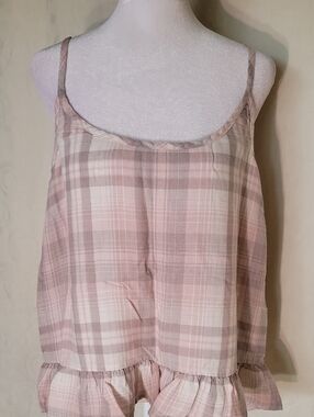 cloth & stone Pink Plaid Ruffle-Hem Camisole